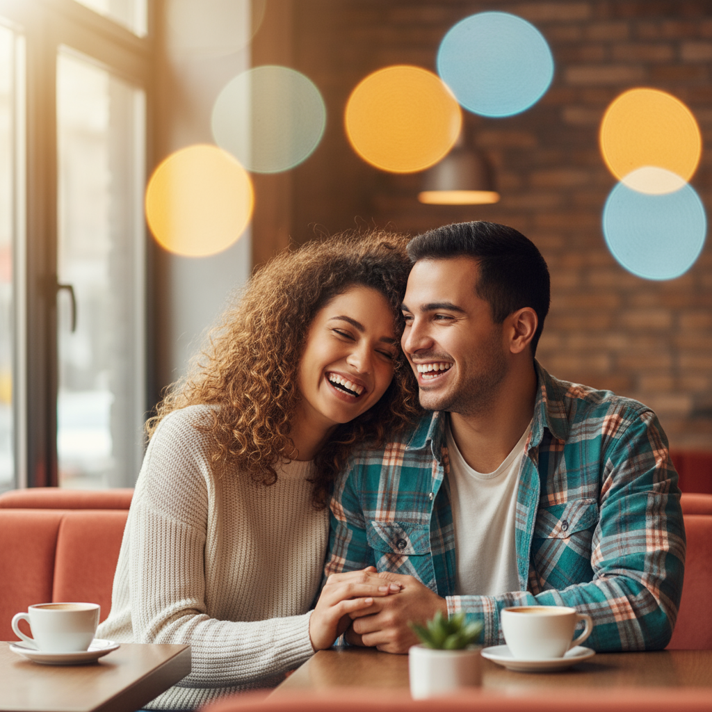 Happy couple connecting